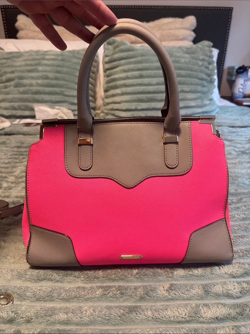 Rebecca Minkoff Grey & Hot Pink Amorous Satchel Handbag